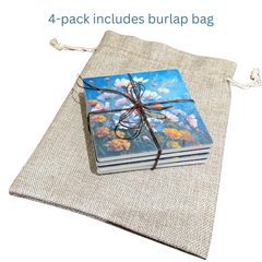 October Birth Month Flower Coaster Set (4) – Cosmos & Marigold