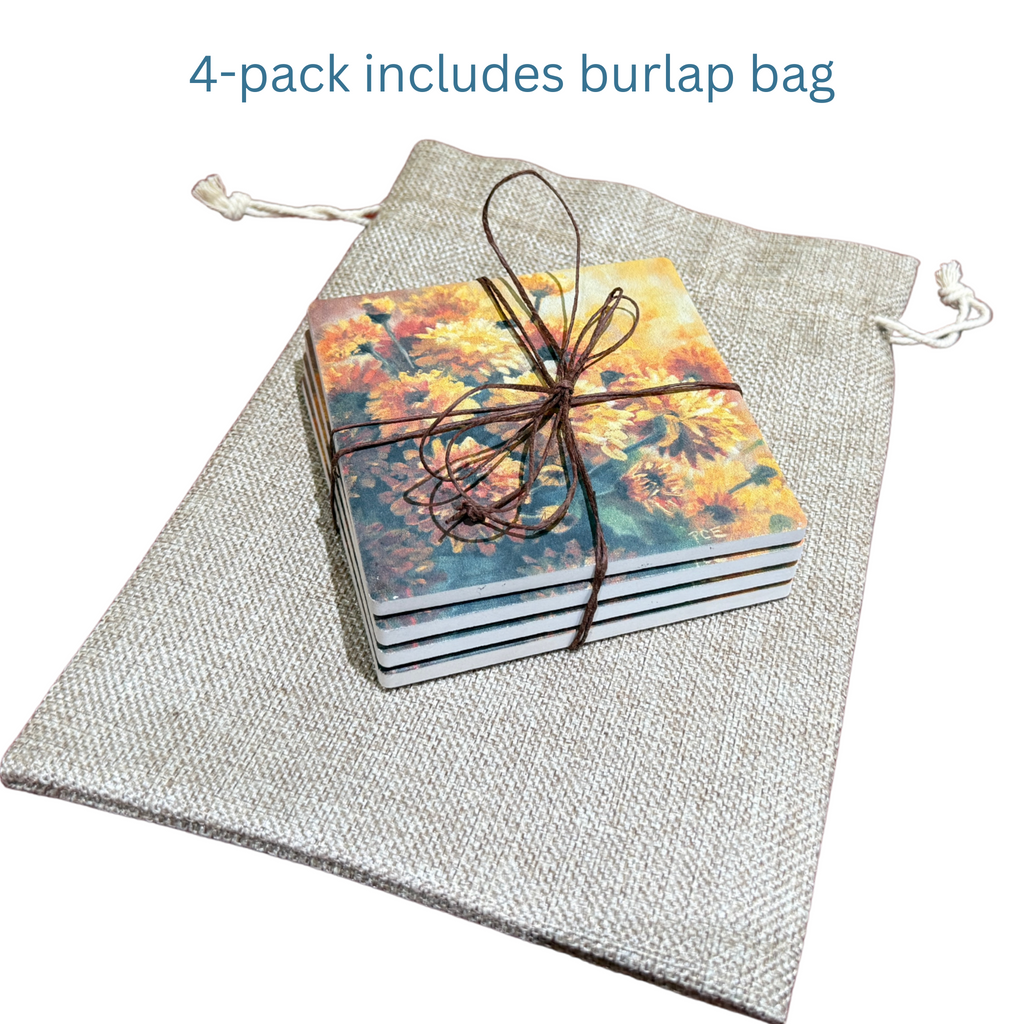 November Birth Month Flower Coaster Set (4) – Chrysanthemum