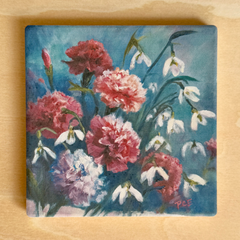 January Birth Month Flower Coaster Set (4) – Carnation & Snowdrop