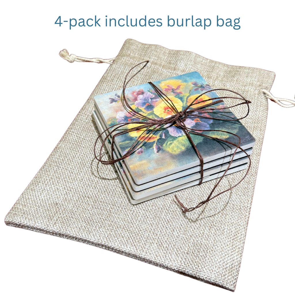 February Birth Month Flower Coaster Set (4) – Violet & Primrose