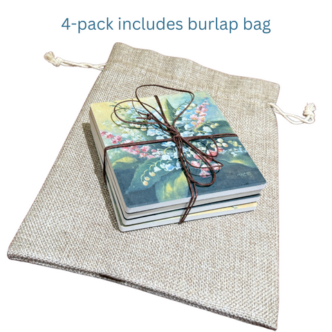 May Birth Month Flower Coaster Set (4) – Lily of the Valley & Hawthorn