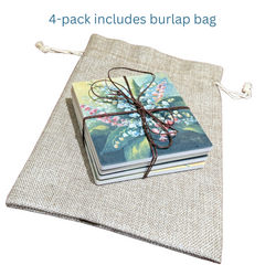 May Birth Month Flower Coaster Set (4) – Lily of the Valley & Hawthorn