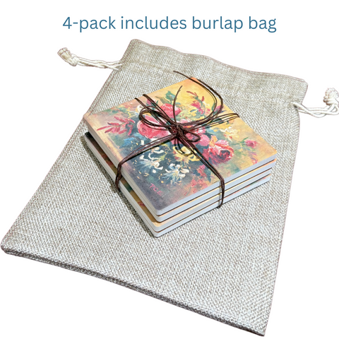 June Birth Month Flower Coaster Set (4) – Rose & Honeysuckle