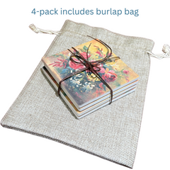 June Birth Month Flower Coaster Set (4) – Rose & Honeysuckle