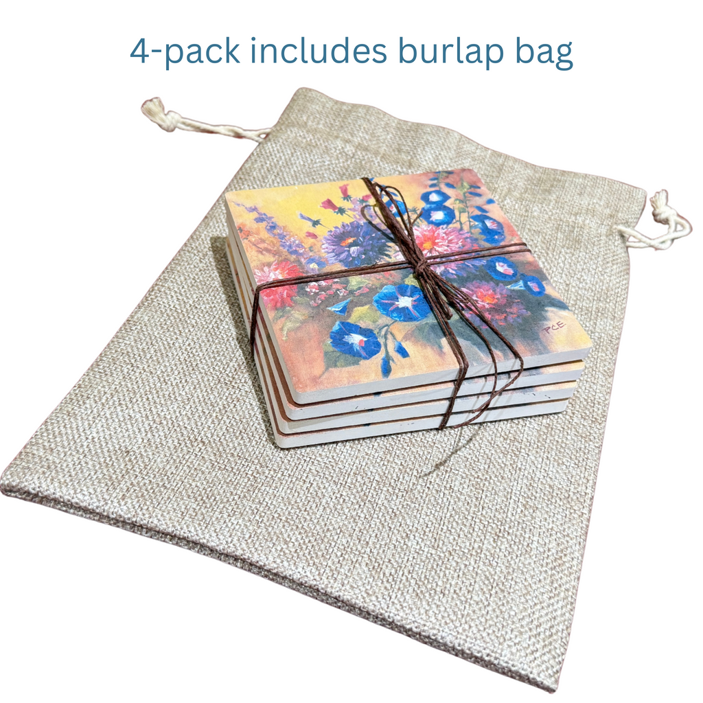 September Birth Month Flower Coaster Set (4) – Aster & Morning Glory