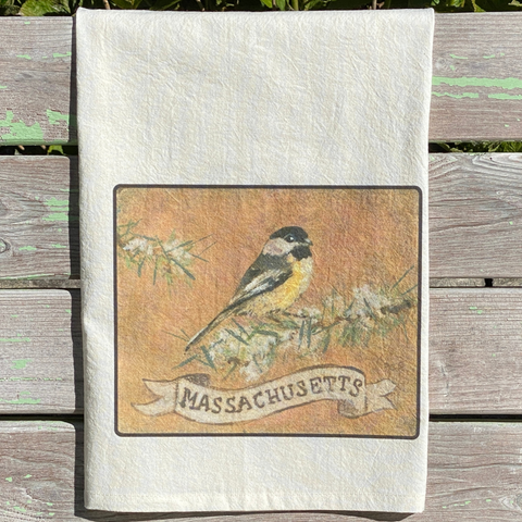 NEW State Bird Tea Towel - MA Black-Capped Chickadee