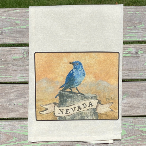 NEW State Bird Tea Towel - NV Mountain Bluebird