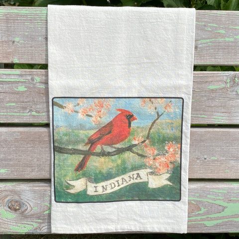 NEW State Bird Tea Towel - IN Cardinal