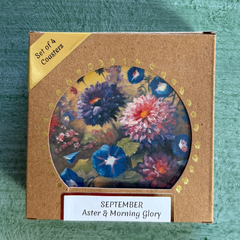 September Birth Month Flower Coaster Set (4) – Aster & Morning Glory