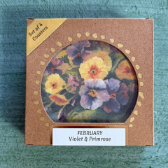 February Birth Month Flower Coaster Set (4) – Violet & Primrose