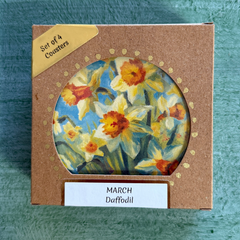 March Birth Month Flower Coaster Set (4) – Daffodil
