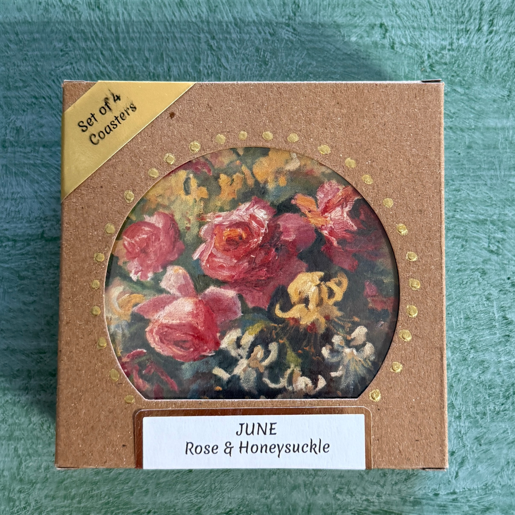 June Birth Month Flower Coaster Set (4) – Rose & Honeysuckle