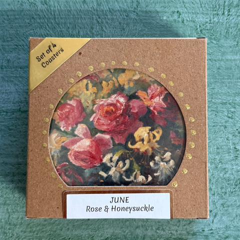 June Birth Month Flower Coaster Set (4) – Rose & Honeysuckle