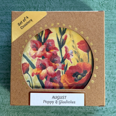 August Birth Month Flower Coaster Set (4) – Poppy & Gladiolus