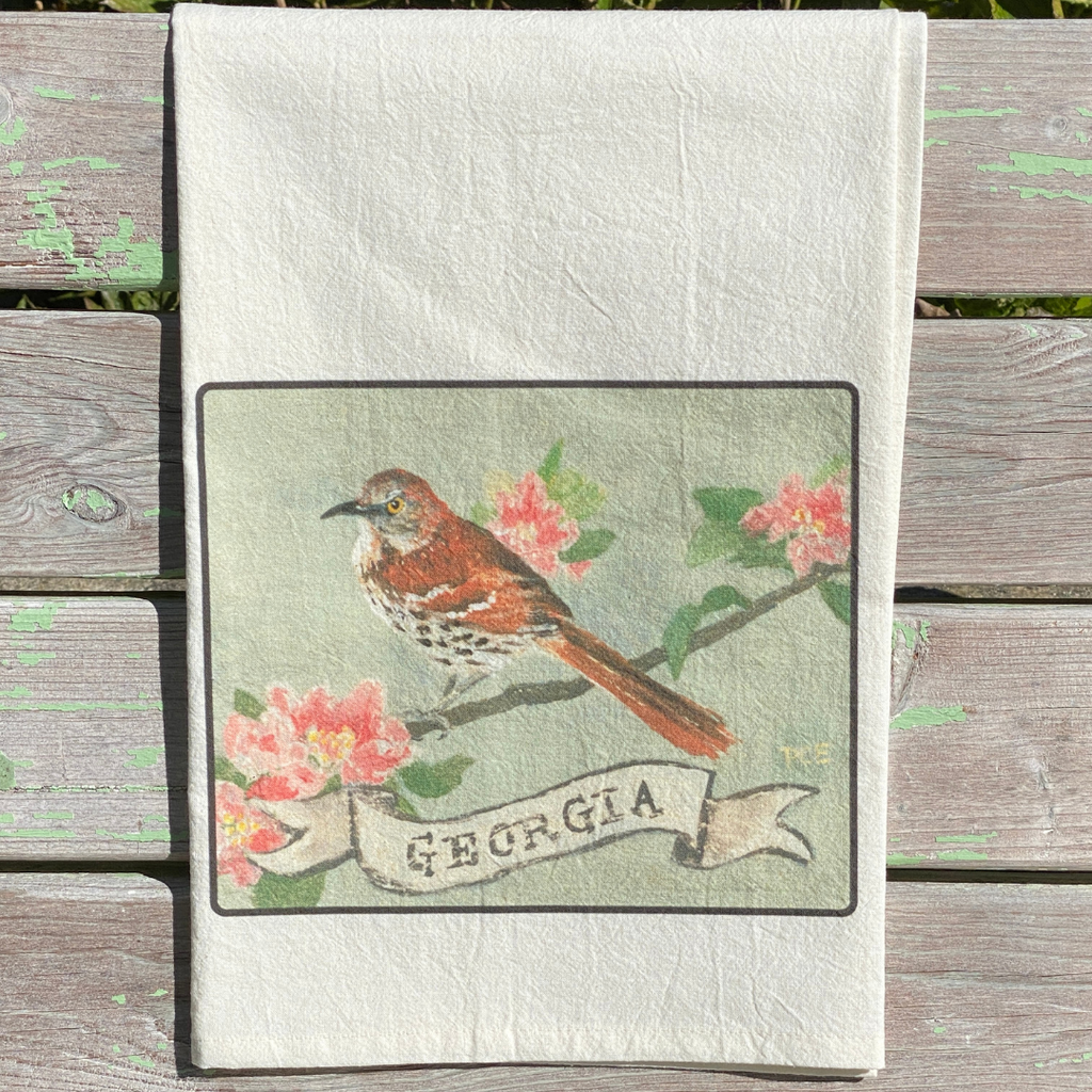 NEW State Bird Tea Towel - GA Brown Thrasher