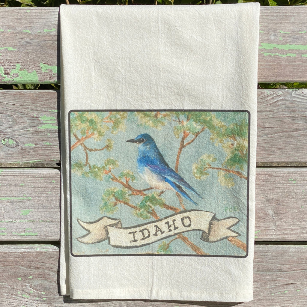NEW State Bird Tea Towel - ID Mountain Bluebird