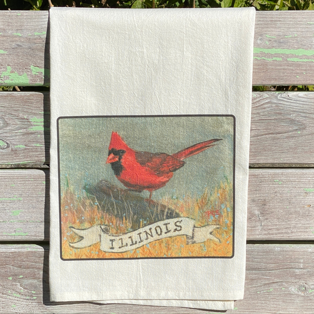 NEW State Bird Tea Towel - IL Cardinal