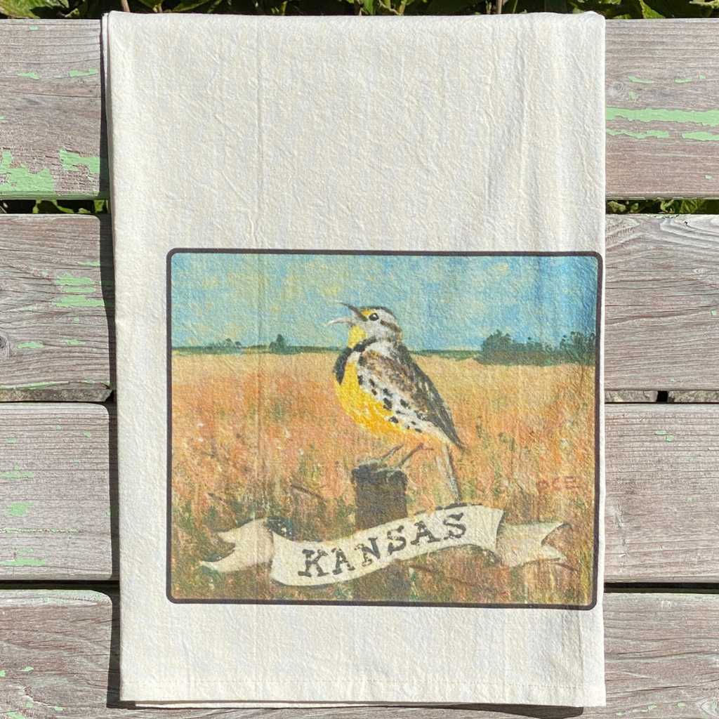 NEW State Bird Tea Towel - KS Western Meadowlark