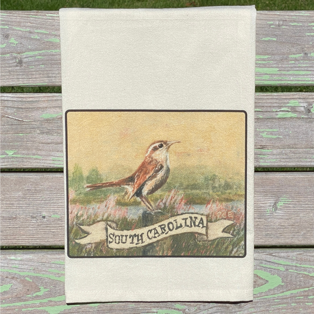 NEW State Bird Tea Towel - SC Carolina Wren
