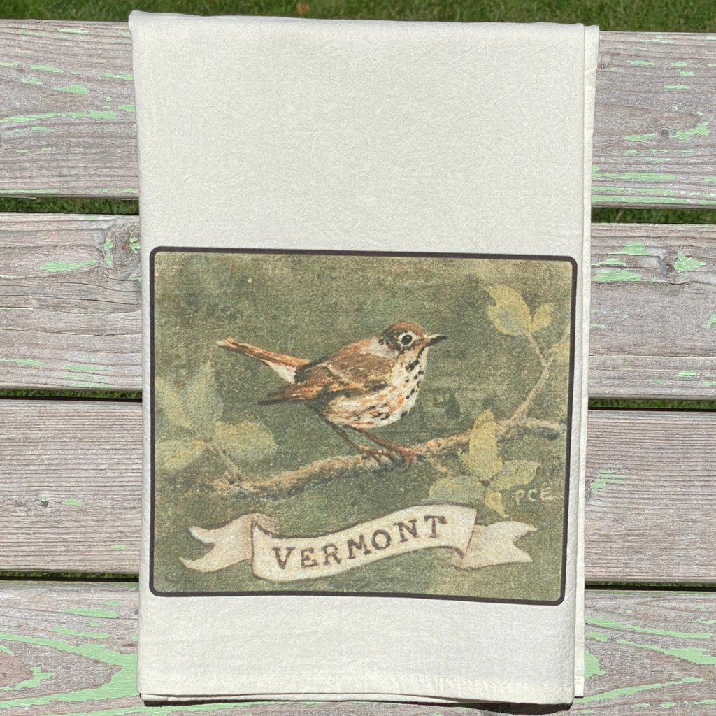 NEW State Bird Tea Towel - VT Hermit Thrush