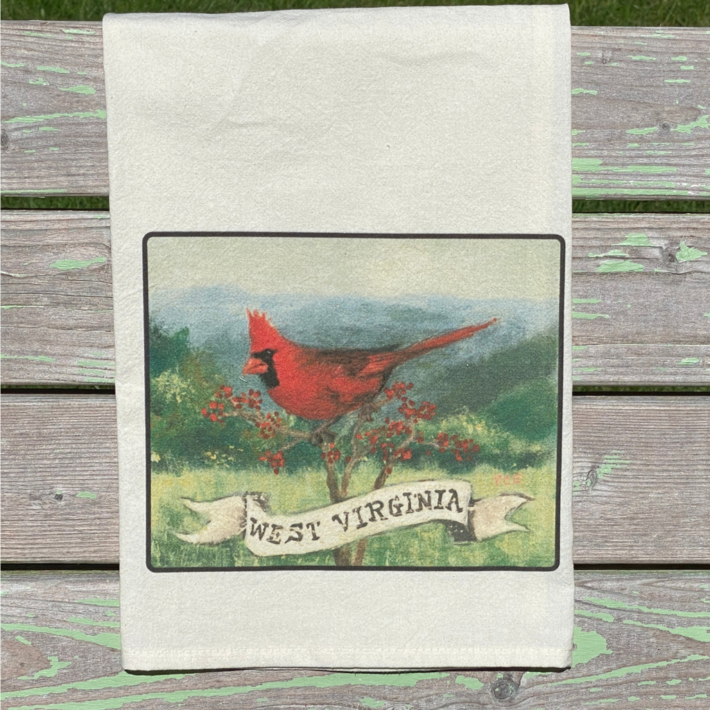 NEW State Bird Tea Towel - WV Cardinal
