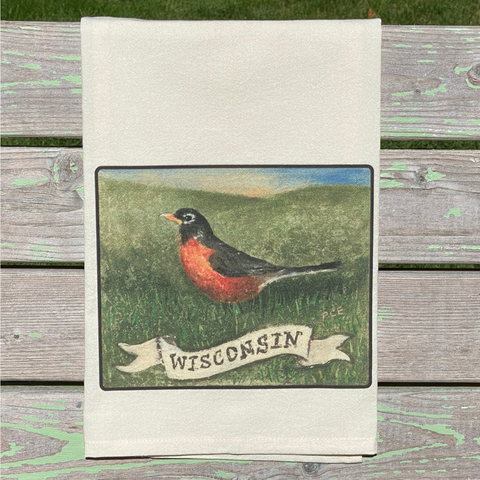 NEW State Bird Tea Towel - WI Robin