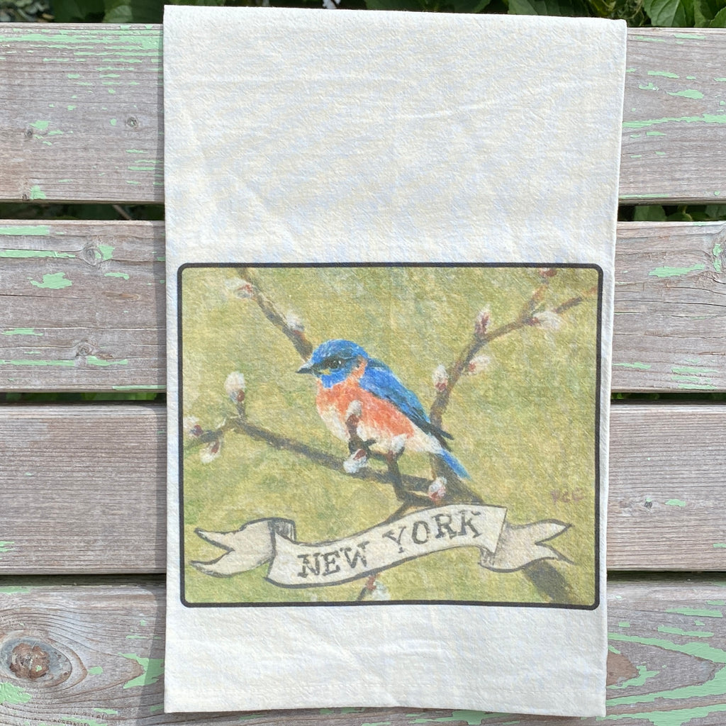 NEW State Bird Tea Towel - NY Eastern Bluebird